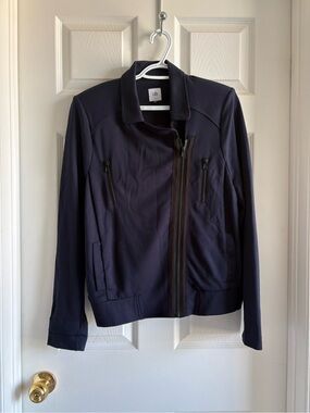 CAbi Navy Asymmetrical Zip Bomber Jacket